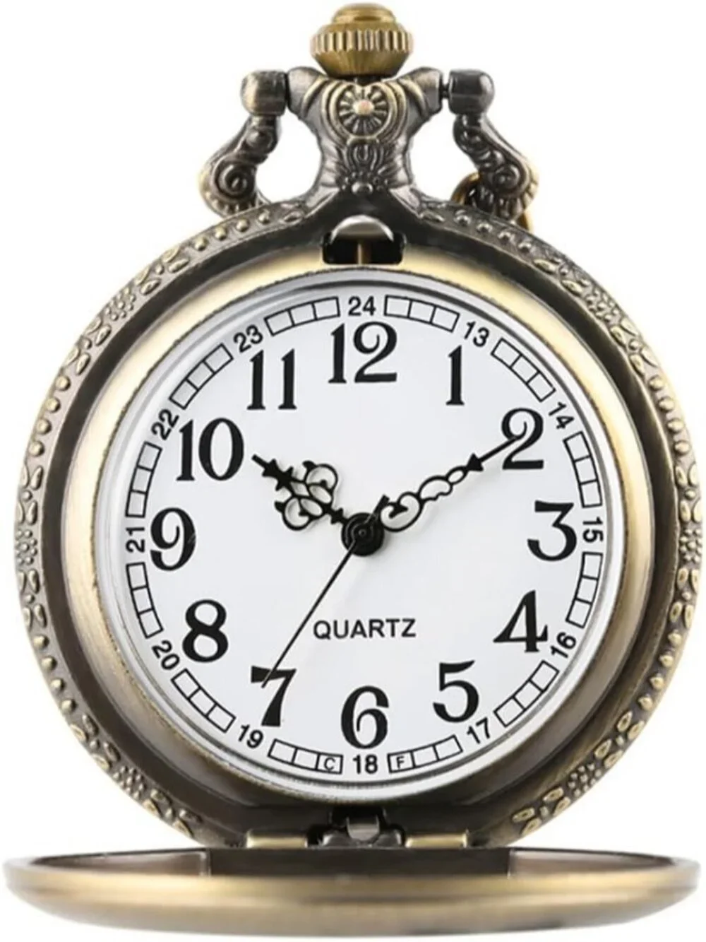 Men's White Vintage Chain Quartz Bronze Hexagon Necklace Halloween Pocket Watch